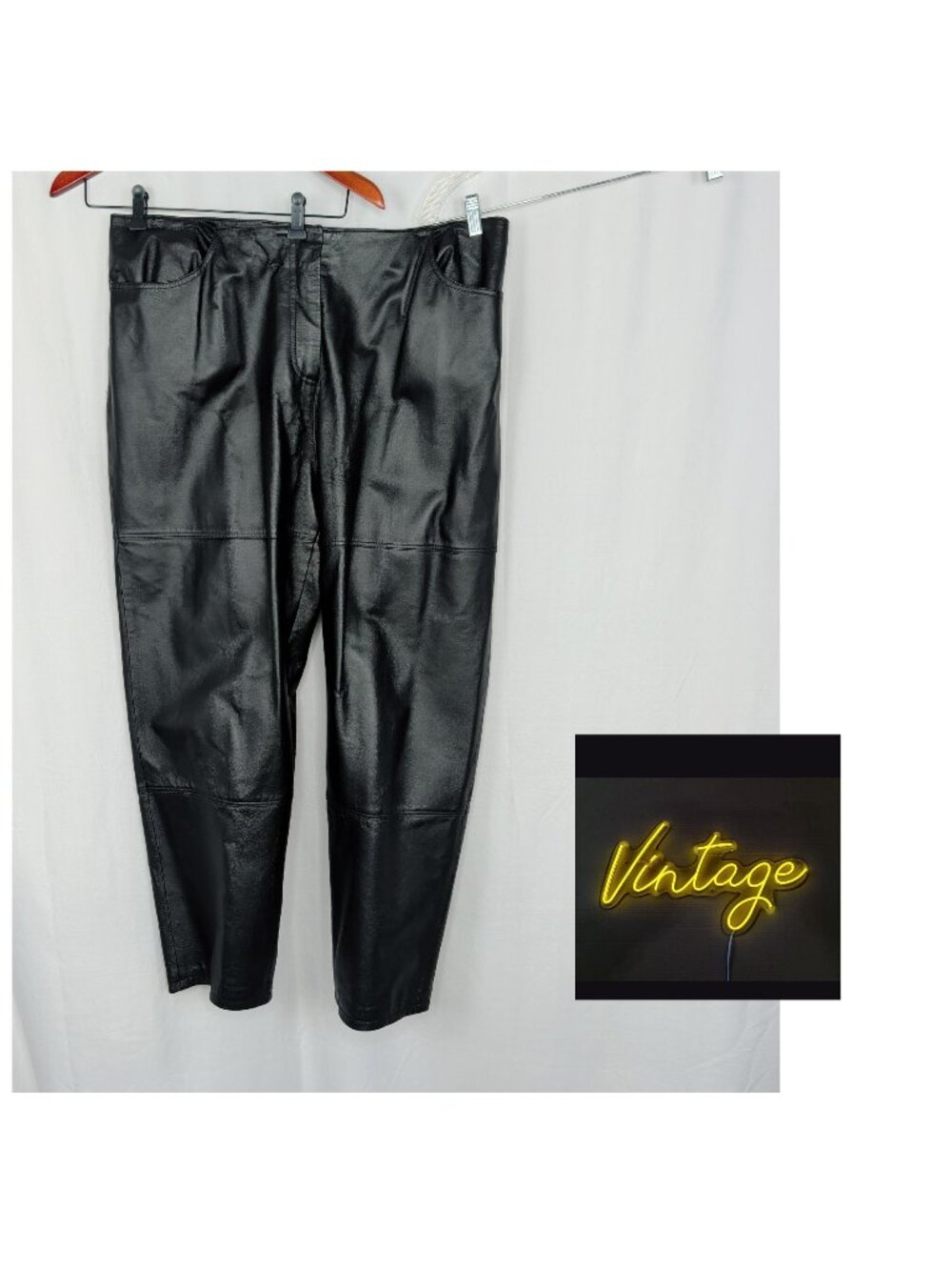 Vintage Clio Black Leather Pants 20 Tapered